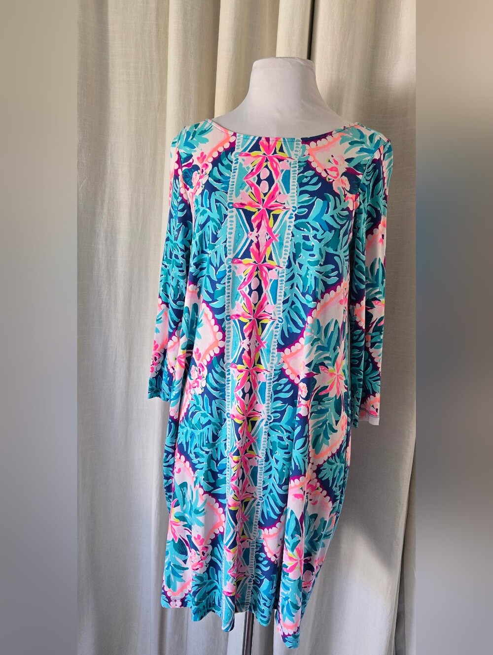 Lilly Pulitzer-Vibrant Tropical Print Tunic Dress - Pink & Teal- Medium